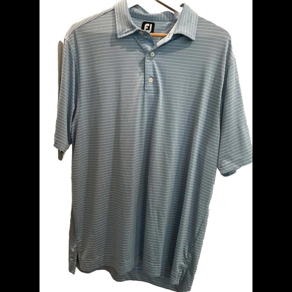 Foot Joy Blue White Pinstripe Golf Polo Large